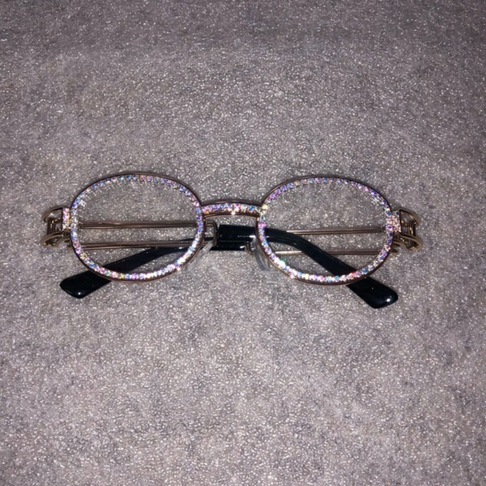 Clear & gold iced out rhinestones glasses
